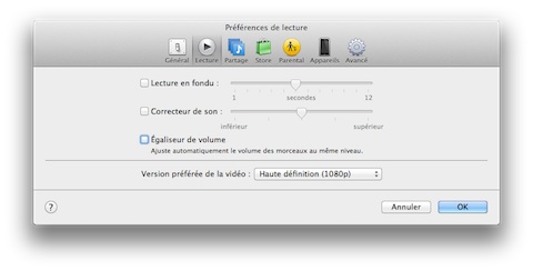 L'option Égaliseur de volume dans les préférences d'iTunes.